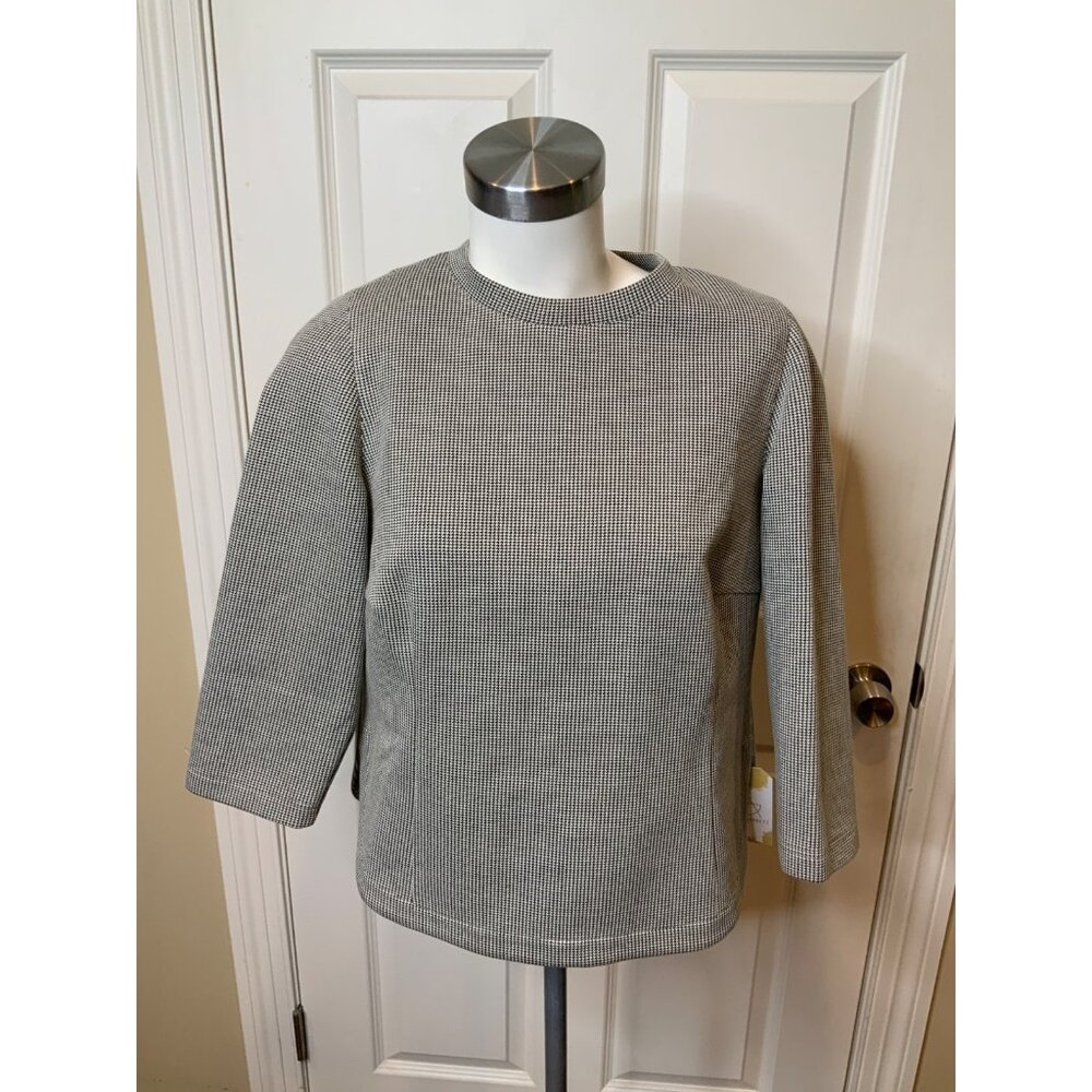 Akris Punto Black White Houndstooth Long Sleeve Rear Zip Top, Size 12